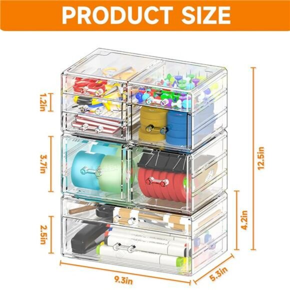 Clear acrylic stackable makeup organizer 9 drawer cosmetic storage bins - Picture 3 of 7